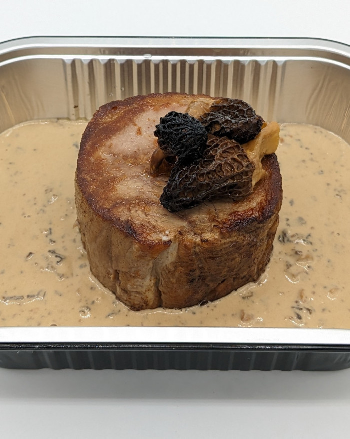 GRENADIN DE VEAU SAUCE SUPRÊME AU PORTO BLANC ET MORILLES 